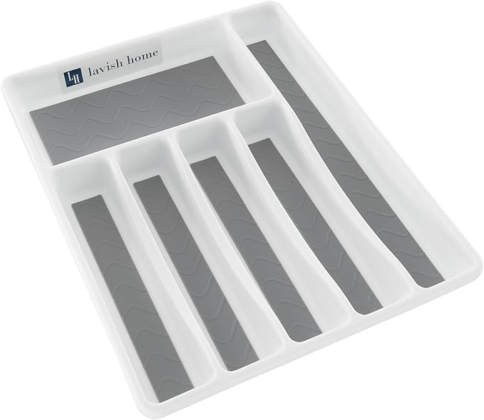 Silverware Drawer Organizer with 6 Sections and Nonslip Tray - For Kitchen Flatware and Cutlery, Office Supplies, and Makeup Products by Lavish Home