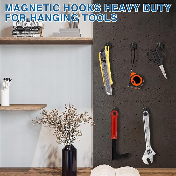 LOVIMAG Cruise Magnets with Hooks, 50lbs Magnetic Hooks for Cruise Cabins, Cruise Essentials Must Haves for Travel, Neodymium Magnets with Epoxy Coating for Hanging, Refrigerator, Kitchen -12 Pcs