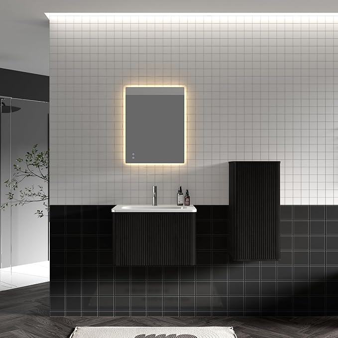 Wall Mounted Floating Bathroom Vanity with Sink Large Storage Modern Design One-Piece Sink Basin Minimalist Cabinet Built-in Overflow for Contemporary Bathrooms