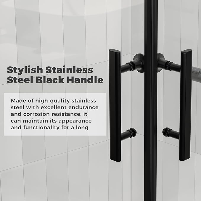 DELAVIN 36.in W x 36.in L x 75.in H Shower Enclosure, SGCC Clear Tempered Double Sliding Shower Door with Explosion-Proof Film, Corner Shower Glass Enclosure In Matte Black (Shower Base Not Included)
