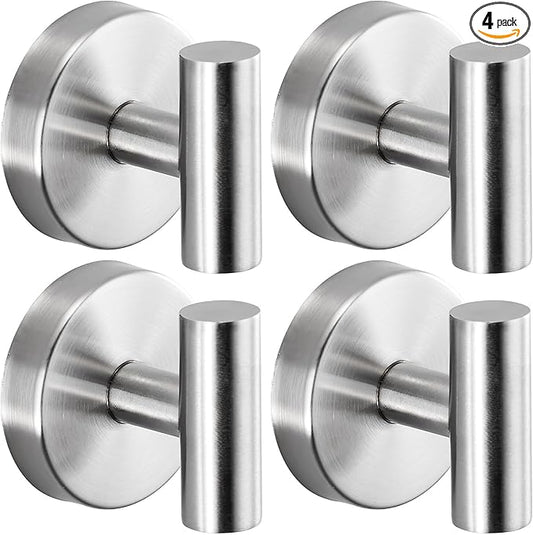 Suction Cup Hooks for Shower - Bathroom Reusable Hooks for Towels, Robes & Loofah - No-Drill Mounting on Kitchen,Walls,Metal,Glass,Mirrors,Tile & Smooth Non-Porous Surfaces (4, Brushed Nickel)