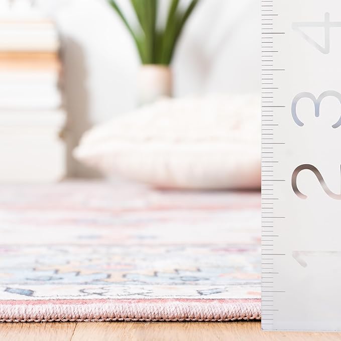 SAFAVIEH Washable Rug Tucson Collection - 2'6' x 16' Runner, Beige & Blue, Slip Resistant & Easy to Clean, Ideal for Living Room, Hallway, Foyer, Entryway, Bedroom (TSN109B)