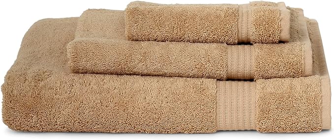 TowelSelections Soft and Absorbent Towels Cotton for Bathroom Hotel Shower Spa Gym, Bath Towel, Hand Towel, 2 Washcloth, 4 Piece Set Beige