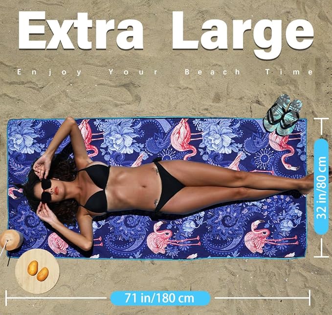 2 Pack Microfiber Lightweight Beach Towel Sand Free Quick Dry Absorbent Thin Compact Towels for Swimming Pool Camping Beach Accessories Large Easy Pack Travel Things for Vacation Essentials Gift