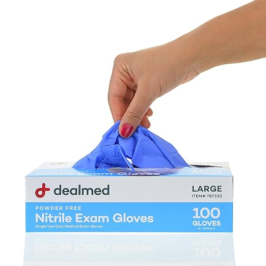 Dealmed Nitrile Exam Gloves – 100 Count Large (Pack of 1) Disposable, Non-Irritating, Latex Free, Multi-Purpose for First Aid Kit, Medical Facilities & More