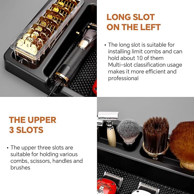 Large Barber Organizer Station, 16 x 12.5 Barber Tray for Clippers & Guards, Duster Brush, Salon Haircut Supplies, Barber Accessories Hair Tool Organizer for Salon & Barbershop and Home