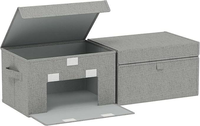 Storage Boxes with Flip Cover, Foldable Bin for Clothes, Cubes with Handles, Decorative Linen Baskets for Home, Bedroom, Closet, 13x9.1x7.9in, Grey, 2 Pack