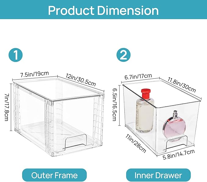Clear Acrylic Storage Organizer Set, Multi-Purpose Cabinet Bins for Office, Kitchen, Bathroom, Stackable (6)