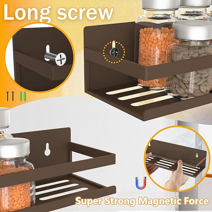 Magnetic Spice Rack Organizer for Fridge Seasoning Organizer for Kitchen Storage With Screw Magnetic Shelf for Oven, RV,Garage,Bathroom (Bronze-1, 4pack)