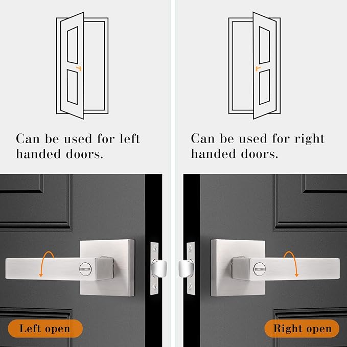 Probrico Interior Brushed Nickel Door Handle, Heavy Duty, Flat Square Privacy Door Handles, Keyless Door Levers Lockset for Bedroom and Bathroom (8 Pack, Modern)