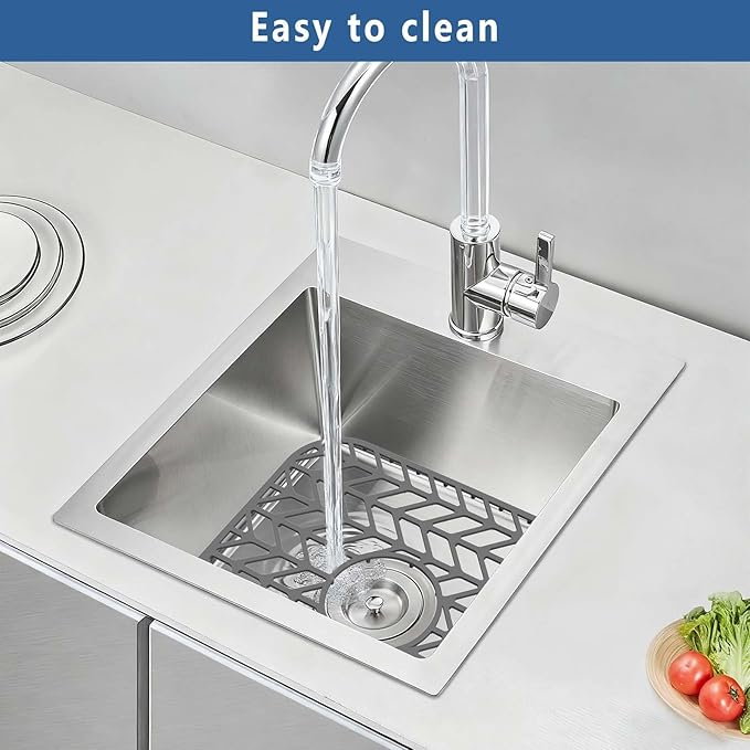 AWOKE Silicone Sink Protectors for Kitchen Sink, 12" x 11" Sink Mat for bottom of sink, Center Drain Hole, Protect Sink from Stains, Scratches, Dishwasher Safe Grid Mat for Kitchen (2 Pack, Gray)