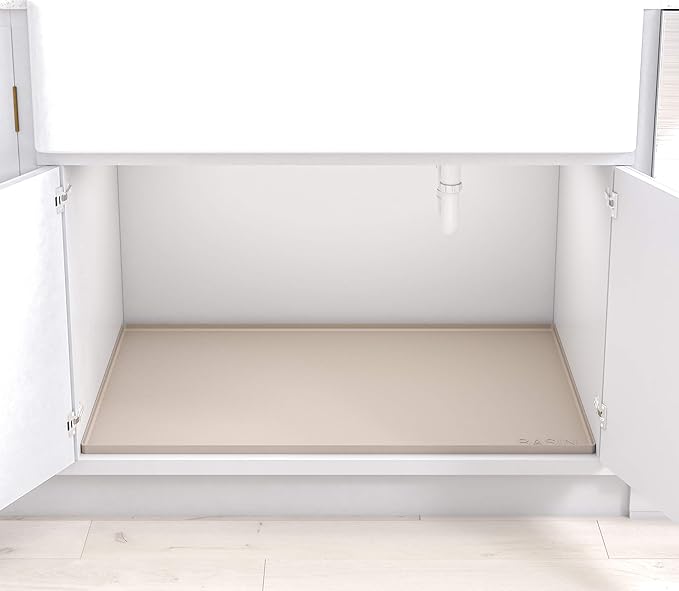 BASIN - Heavy Duty Under Sink Mat - The Original Silicone Under Sink Mat - Under Sink Tray - Under Sink Cover Kitchen Cabinet Liner Taupe 31x22