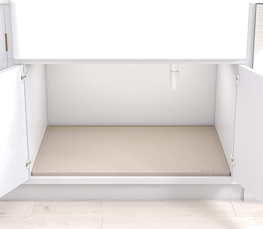 BASIN - Heavy Duty Under Sink Mat - The Original Silicone Under Sink Mat - Under Sink Tray - Under Sink Cover Kitchen Cabinet Liner Taupe 31x22