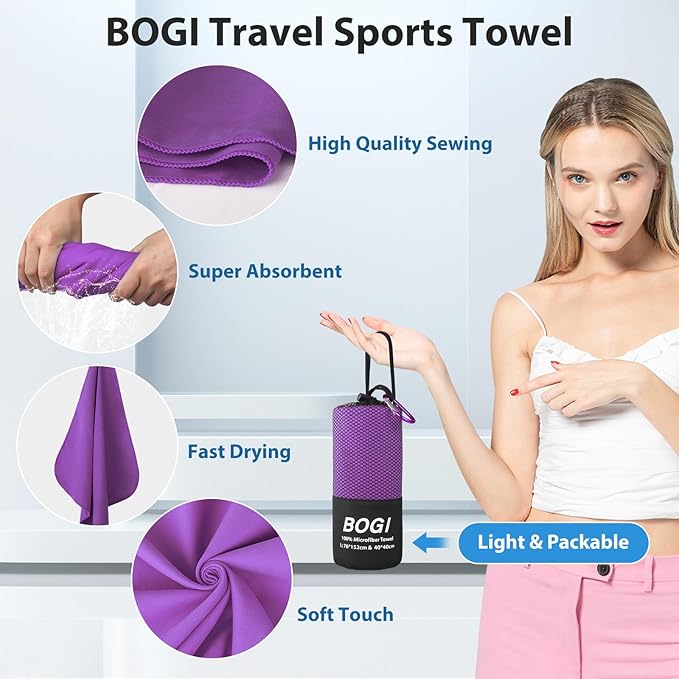 Microfiber Quick Dry Sports Towel, Purple, 60"x30"+16"x16"