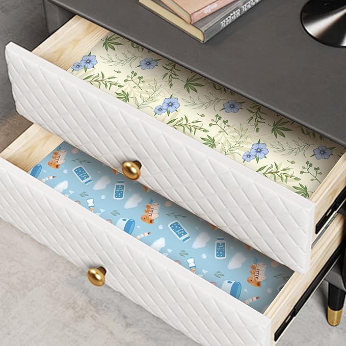 SCENTORINI Scented Drawer Liners for Dresser,6 Linen + 6 Baby Powder Scent Drawer Paper Liners, Paper Sheets Liner 14.3x19.5 Inch, for Fragrant Home Shelf Closet Bedroom Drawer