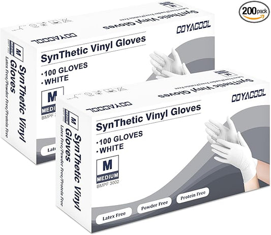 Disposable Gloves Medium, Nitrile and Vinyl Blend Material Gloves, Latex Free, 4 Mil 200 Pc Food Grade Glove for Cleaning, Food Prep, Hair Dye, Tattoo, White