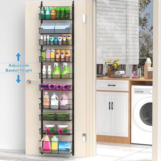 10-Tier Over the Door Organizer - Adjustable Pantry Storage Rack (Black)