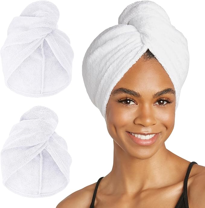 Turbie Twist 2-Pack Extra Long Microfiber Hair Towel for Beauty, Travel, Gifting - Hair Wrap Turban for Long & Thick Hair - Premium Personal Care - White & White