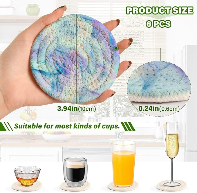 Minimalist Home Decor for Coffee Table, Kitchen, Drink Coasters, Ink Streaks Handmade Cotton Absorbent Coaster Set of 6, Housewarming and Wedding Registry Ideas