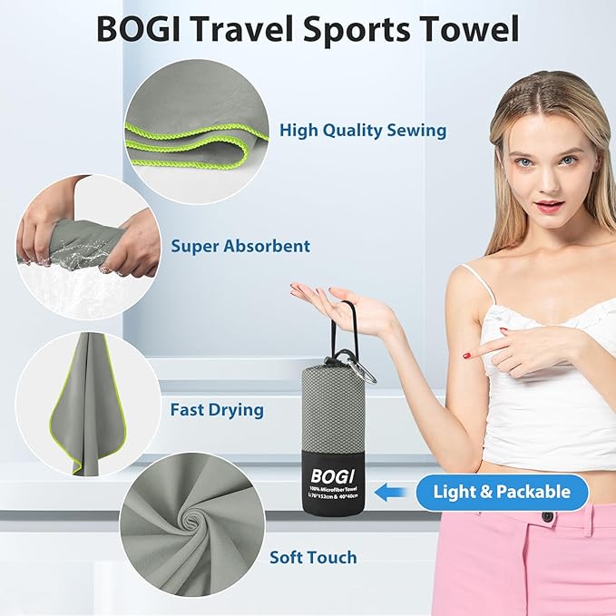 Microfiber Travel Sports Towel-Quick Dry Towel, Soft Lightweight Microfiber Camping Towel Absorbent Compact Travel Towel for Camping Gym Beach Yoga Swimming Backpacking (S:16''x32'',2Pcs-Grey)