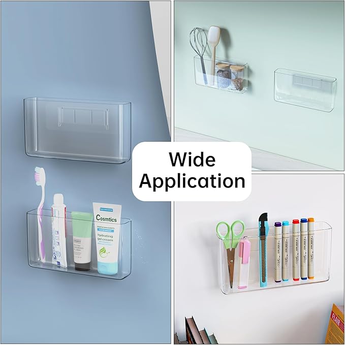 NiHome Acrylic Wall Mount Organizer 2-Pack, Slim Multi-Use Over Cabinet Storage Bins No-Drill Installation, Versatile Use for Kitchen, Bathroom, Office Perfect for Small Accessories (Clear)
