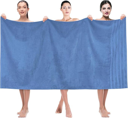 American Soft Linen 35x70 Jumbo Large Bath Towel, 600 GSM 100% Cotton Turkish Bath Sheet, Oversized Luxury Bath Towel for Bathroom Beach and Pool, Electric Blue
