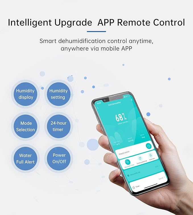 1500 Sq. Ft Dehumidifiers for Home, 30 Pints dehumidifier for Basement with drain hose,Smart APP control, 1.6L Tank,24H Timer,Intelligent Humidity Control,Ideal for Bedroom,Bathroom & RV