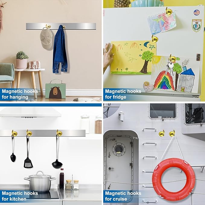 LOVIMAG Cruise Must Haves - 50Lbs Yellow Magnetic Hooks for Cabins, Door Magnets, Refrigerator, Ceiling - 12 Pack