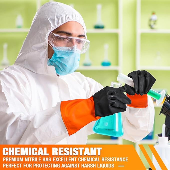 12 Pairs Chemical Resistant Latex Gloves Reusable Heavy Duty Rubber Industrial Gloves, Resist Acid, Oil, Alkali