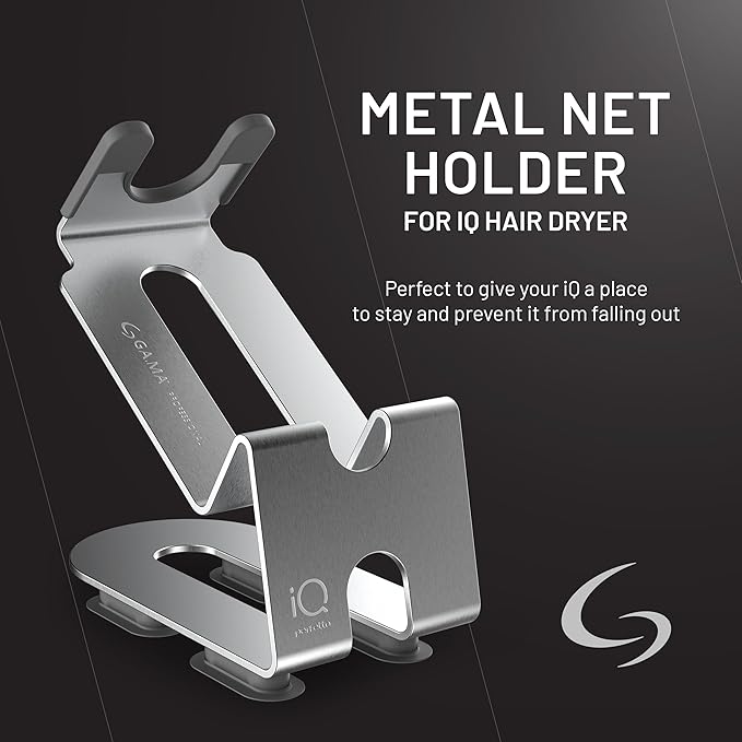 GA.MA iQ Net Hair Dryer Holder, Stainless Steel, Suction Cup Mount, Secure & Durable Salon Organization Accessory, Silver