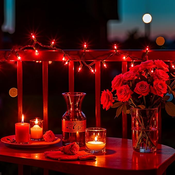 2Pack Red Christmas Lights, 13FT 50-Count Incandescent Halloween Mini Light with Green Wire, UL Certified Connectable Valentine's Day Lights Waterproof for Garland Party Xmas Holiday