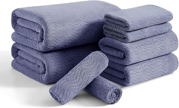 8 Piece Bath Towel Set — 2 Oversized Large Bath Sheet,2 Hand Towels,4 Washcloths — Ultra Soft Bath Towel Set for Bathroom Hotel Gym Spa,Highly Absorbent Quick Dry Bathroom Towel Collections,Wedgewood