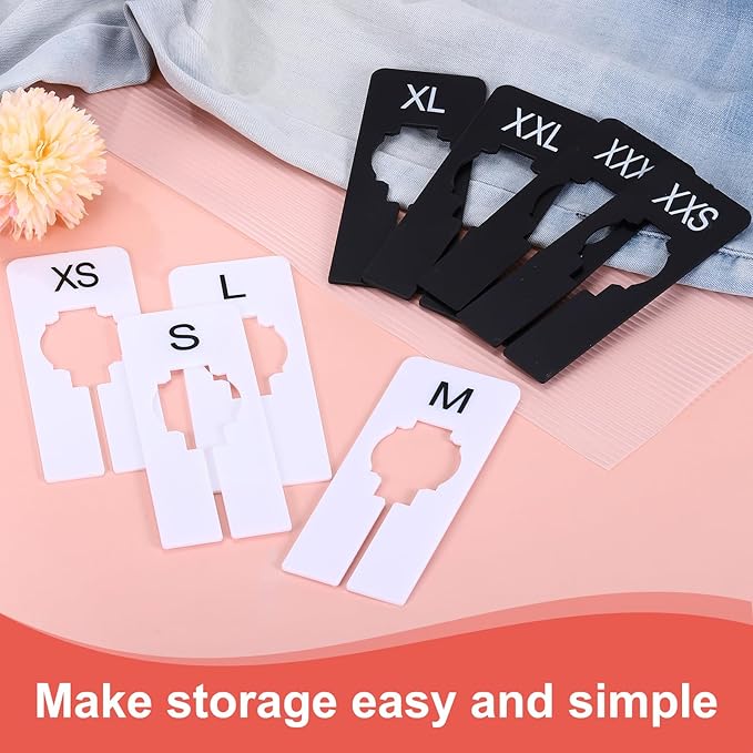 uxcell Clothes Dividers,16 Pack Rectangle Closet Rack Dividers Clothing Rack Size Dividers Blank Labels with 8 Size Reusable for Hanging Clothes Sorting Size, Black