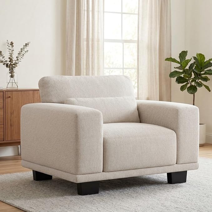 Marsail Single Seater Couch, 40 Inch Sofa with Wide Armrests & Deep Cushions, Modern Linen Fabric Sofas for Living Room, Comfy Upholstered Couch with Removable Washable Covers, Beige