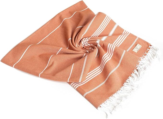 SMYRNA TURKISH COTTON Beach Blanket – Sand-Free Oversized Beach Throw 50x60 – Quick-Dry Lightweight Turkish Towel for Beach, Pool, Picnic & Outdoor Travel – Eco-Friendly Recycled Cotton, Orange