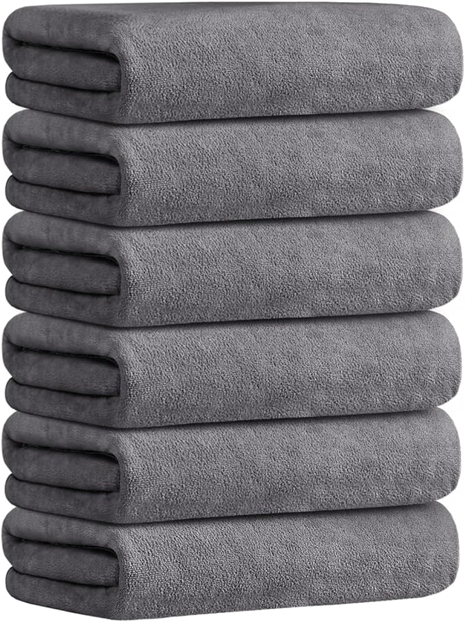 Bath Towels Set 6 Pack (30" x 60") - Extra Large Microfiber Bathroom Towel, Absorbent, Quick Drying for Adult, Swim, Gym, Spa, Fitness, Sports, Yoga, Grey