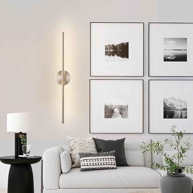 Battery Operated Wall Sconces with Remote Control, Dimmable Wall Sconces Set of Two, 350°Rotate, 3000K LED Nickel Wireless Wall Light for Living Room,Bedroom, Hallway, 28.3 Inch (2 Pack)