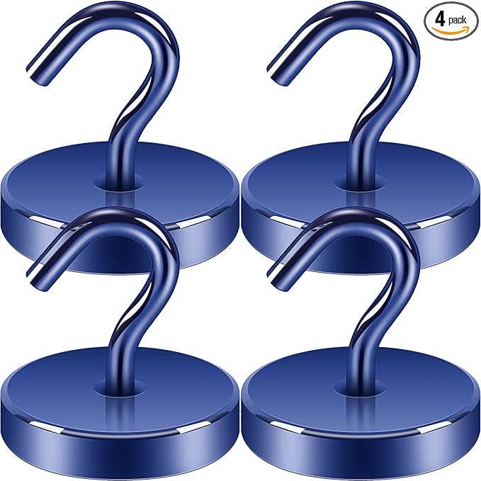 Neosmuk Magnetic Hooks, Heavy Duty 170lb Strong Magnets for Cruise Cabins, Ship Essentials, Large Metal Hooks for Hanging on Fridge(Navyblue,Pack of 4)