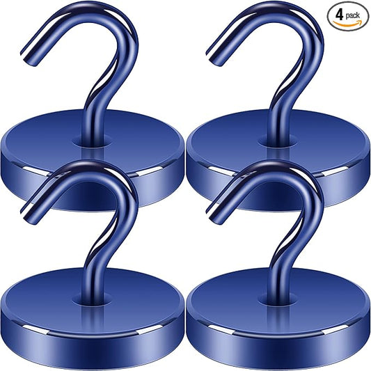 Neosmuk Magnetic Hooks, Heavy Duty 170lb Strong Magnets for Cruise Cabins, Ship Essentials, Large Metal Hooks for Hanging on Fridge(Navyblue,Pack of 4)