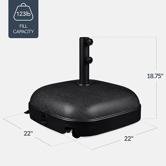 Best Choice Products 123lb Capacity Fillable Mobile Umbrella Base, Heavy Duty Market Stand for Patio, Deck, Poolside, Easy to move w/ 4 wheels - Dome Square Black
