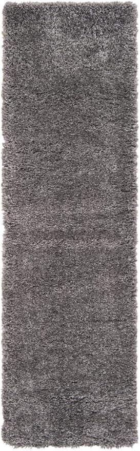 SAFAVIEH Fontana Shag Collection Runner Rug - 2'3" x 6', Silver, Solid Design, Non-Shedding & Easy Care, 2-inch Thick Ideal for High Traffic Areas in Living Room, Bedroom (FNT800G)