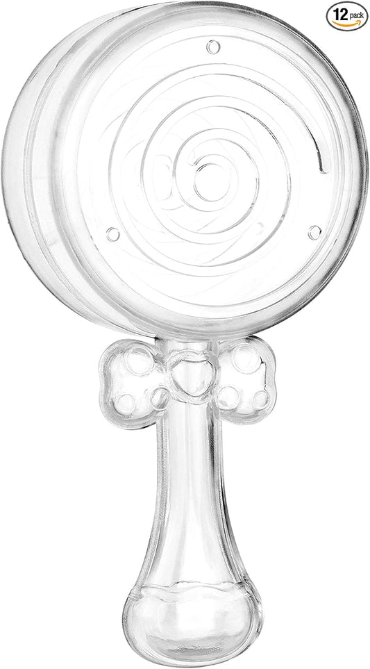 Hammont Baby Rattle Shaped Acrylic Candy Boxes - 12 Pack - 4.01"x1.88"x1.07" - Perfect for Weddings, Birthdays, Party Favors and Gifts | Designer Cute Clear Lucite Plastic Treat Containers
