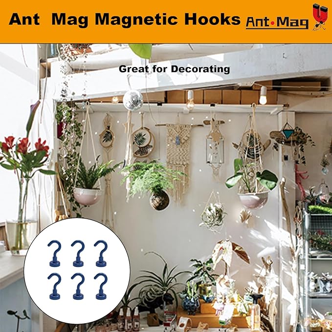 Ant Mag Strong Magnet Hooks 25lbs+ Pulling Force Neodymium Hooks Hangers Heavy Duty Used for Home Kitchen Refrigerator
