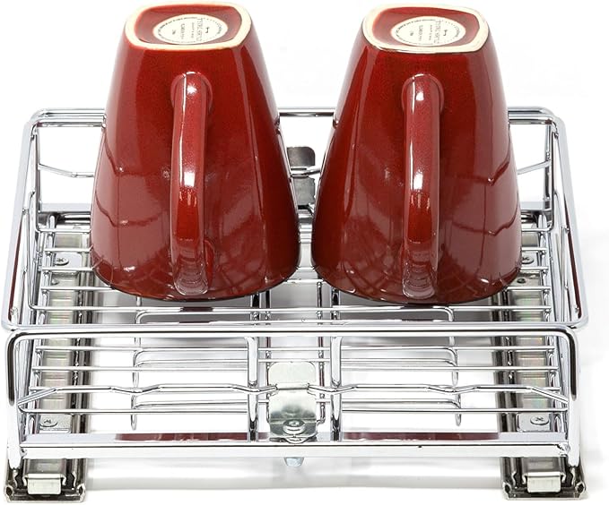 Origami 2 Pack Kitchen or Bathroom Chrome Plated Steel Sliding Pullout Drawer and Cabinet Organizer, Adjustable 10 Inch Width, Silver