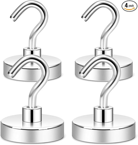 Neosmuk Magnetic Hooks for Cruise Cabins, Heavy Duty 130lb Strong Magnet Hook, Cruise Ship Essentials for Hanging, Metal Wall Refrigerator Hangers (Silver White, 4 Pack)
