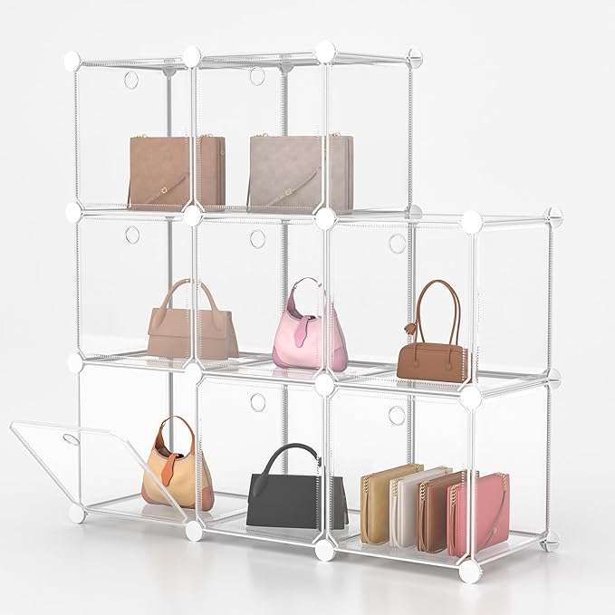 8 Pack Purse Organizer for Closet Purse Storage Box with Door Clear Display Case Handbag Organizer Dustproof Storage Bins for Hat Wallet Book Toy Cosmetic