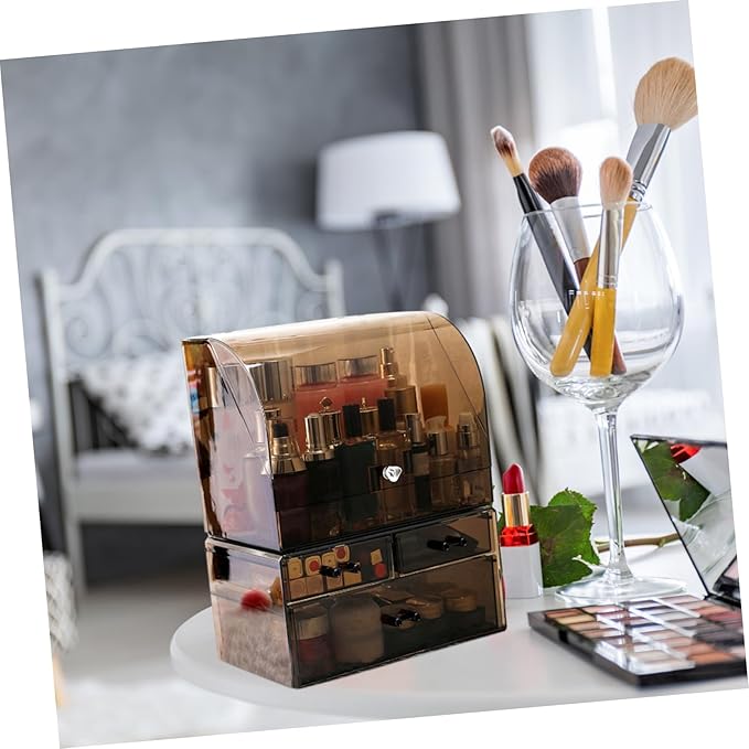 Acrylic Makeup Organizer Cover Capacity Cosmetic Storage Box for Desktop and Stationery Stylish and Chic Design for Home Office Use