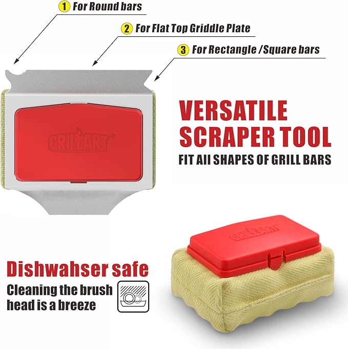 Grill Brush Bristle Free, Replaceable BBQ Cleaning Pad (No Handle), Safe Replacement Cleaning Pad/Head for Cast Iron/Stainless Steel Grates - Red