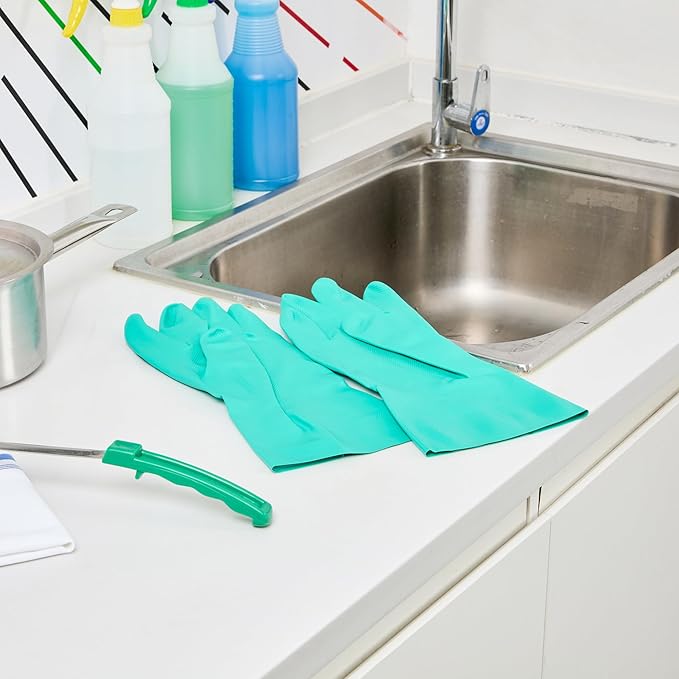 Green Cleaning Gloves 10 Pairs 15 Mil Thick XXL Heavy-Duty Nitrile Gloves With Long Cuff No-Latex Flock Lining For Use In Hospitals, Laboratories, Kitchens and Households