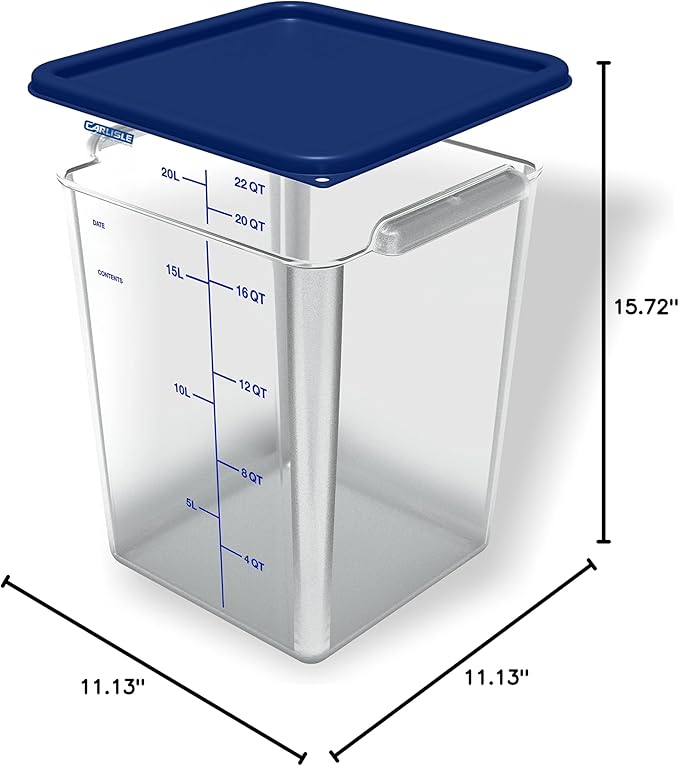Carlisle FoodService Products Squares Square Food Storage Container with Stackable Design for Catering, Buffets, Restaurants, Polycarbonate (Pc), 22 Quarts, Clear